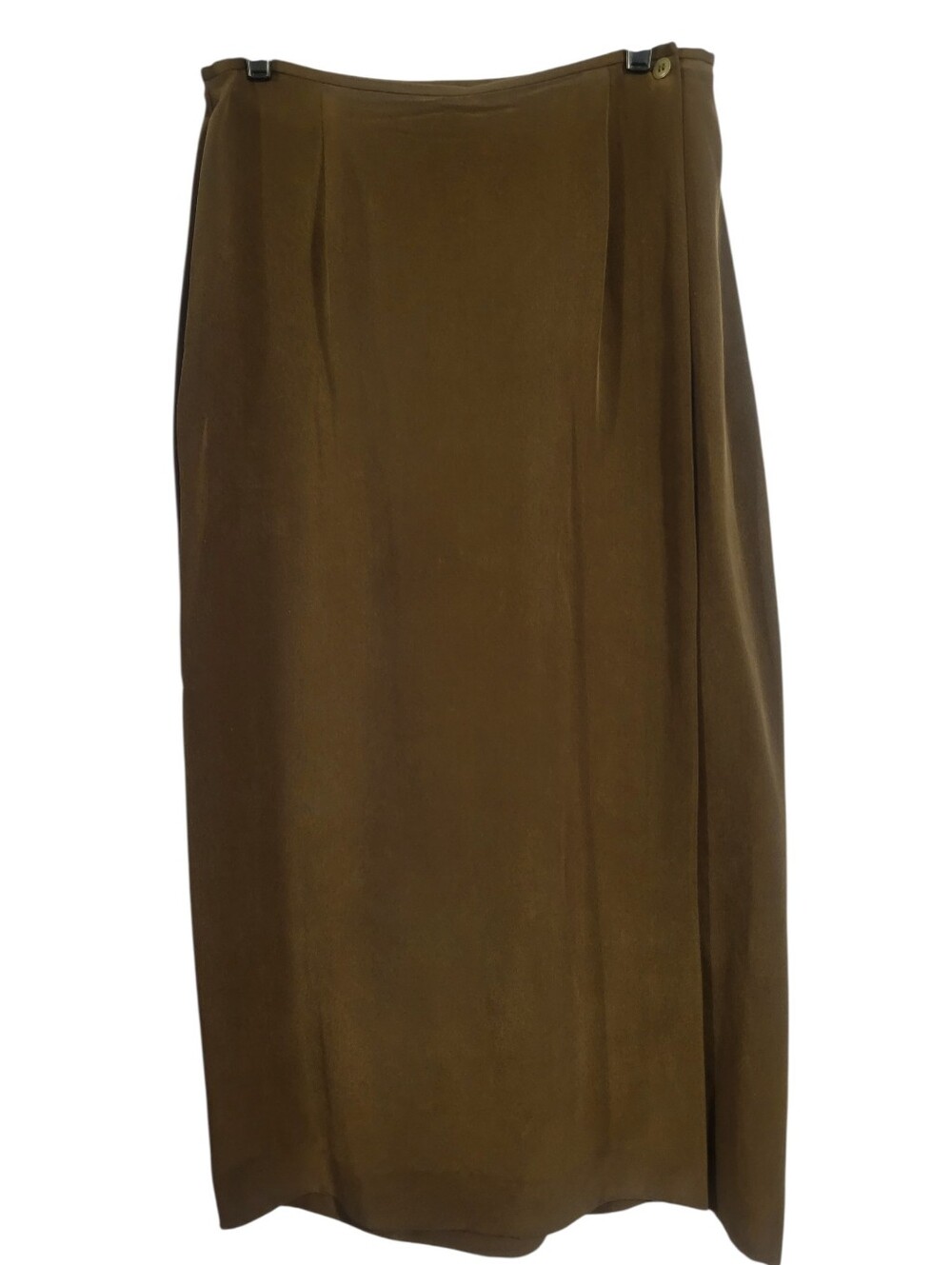 Jones New York 100% SILK Olive Green Wrap Midi Maxi Skirt Wmn 14 Modest Vintage